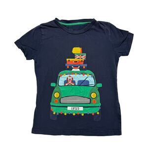 MINI BODEN Tiger Taxi Graphic Print Blue Tee Size 5-6Y Kids Cotton Vacation Car
